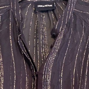 ZADIG & VOLTAIRE navy chiffon Top button down blouse with gold threading